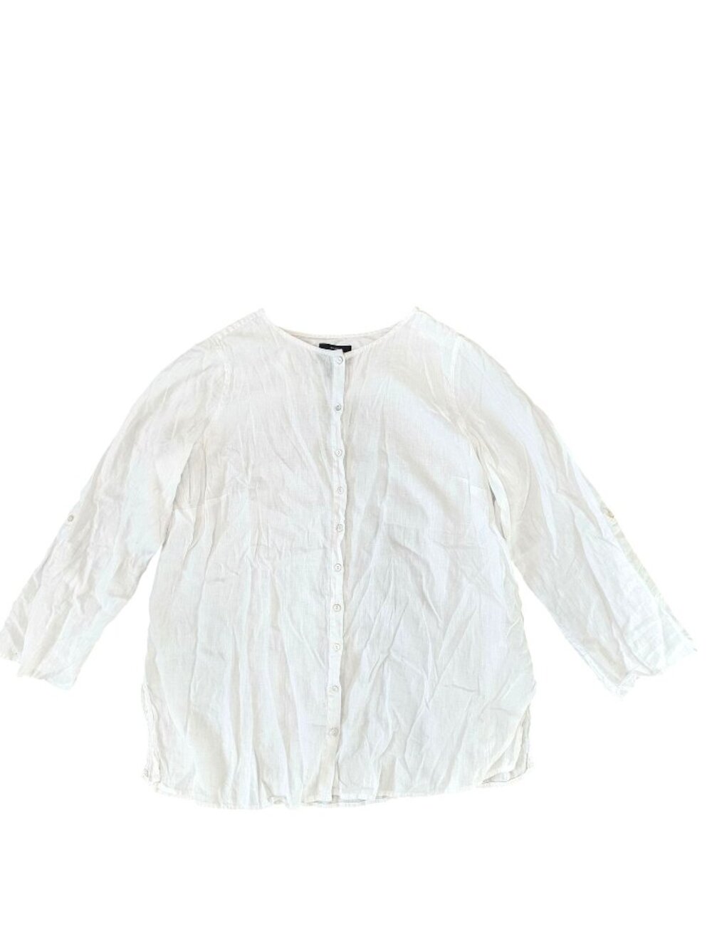 Tahari Womens White Linen Button Shirt 1X Lightweight Long Sleeve shell buttons
